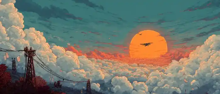 Il biplano nel tramonto