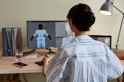 Una ragazza modella al computer un personaggio in 3D